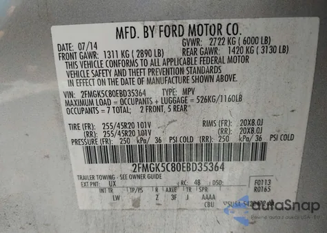 2014 Ford Flex Sel z USA, uszkodzony, nr VIN 2FMGK5C80EBD35364